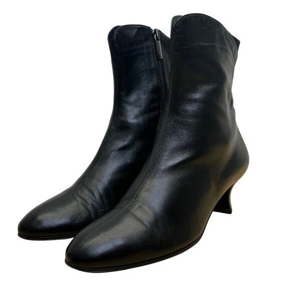 Thierry Rabotin Women’s Black Leather Ankle Boots Low Heel Size 38 - Picture 3 of 11